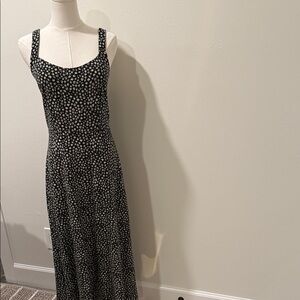 Free People Black Daisy Print Open Back Tie Midi Dress Size M